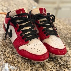 Jordan Nike Red and White Football Cleats